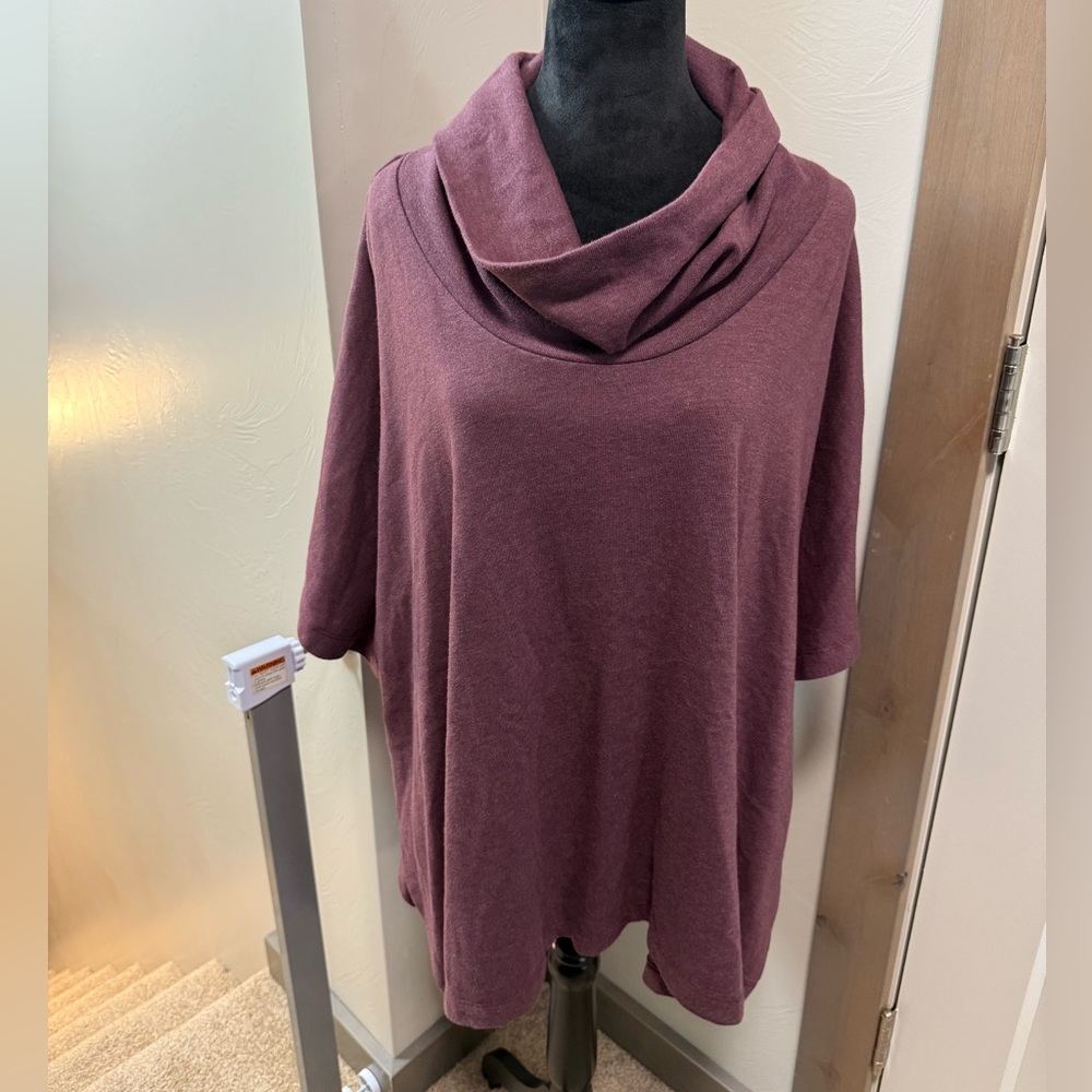 Athleta Cowl Neck Poncho Sweater Mauve Purple Blouse Tunic Length Oversized XS/S